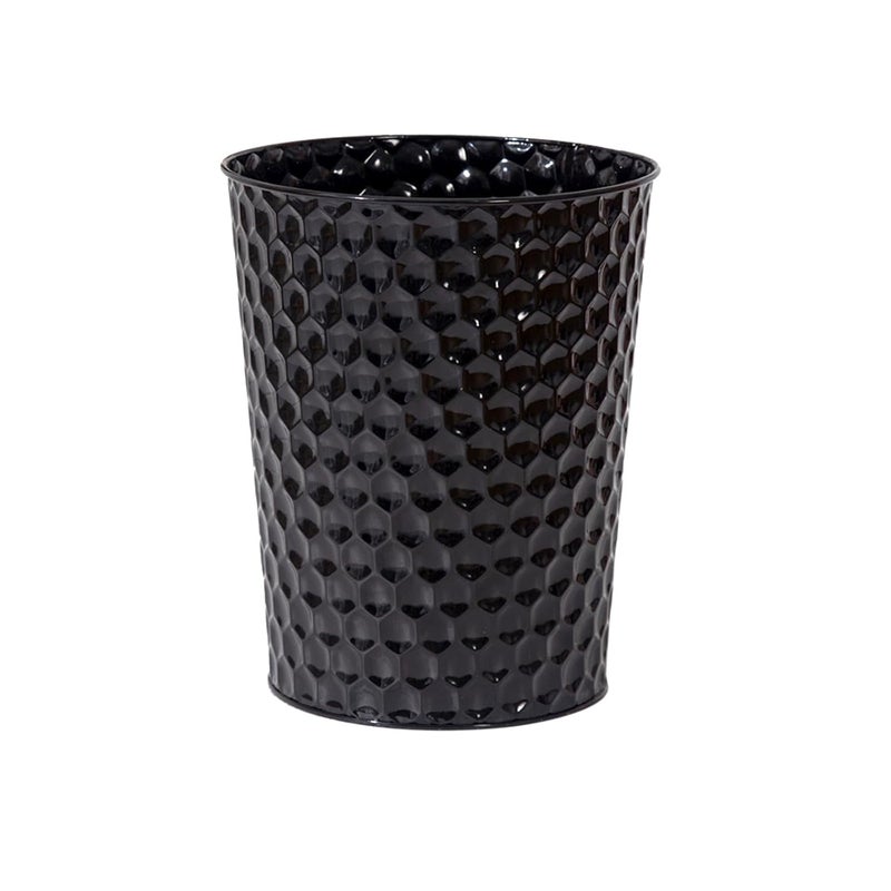 Venalys Small Metal Trash Can Wastebasket, Decorative Honeycomb Garbage Can Waste Basket, Modern Farmhouse Round Trash Bin for Bathroom, Bedroom, Kitchen and Office (Black) - Image 1